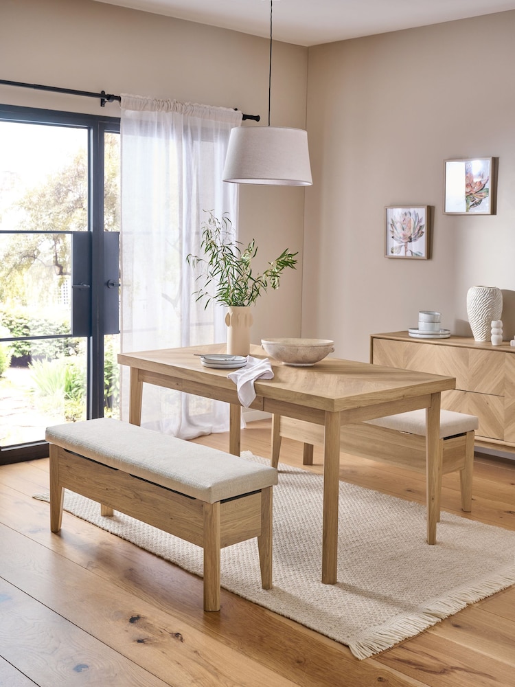Light Natural 4 Seater Round Hayford Dining Bench Set - Image 1 of 6