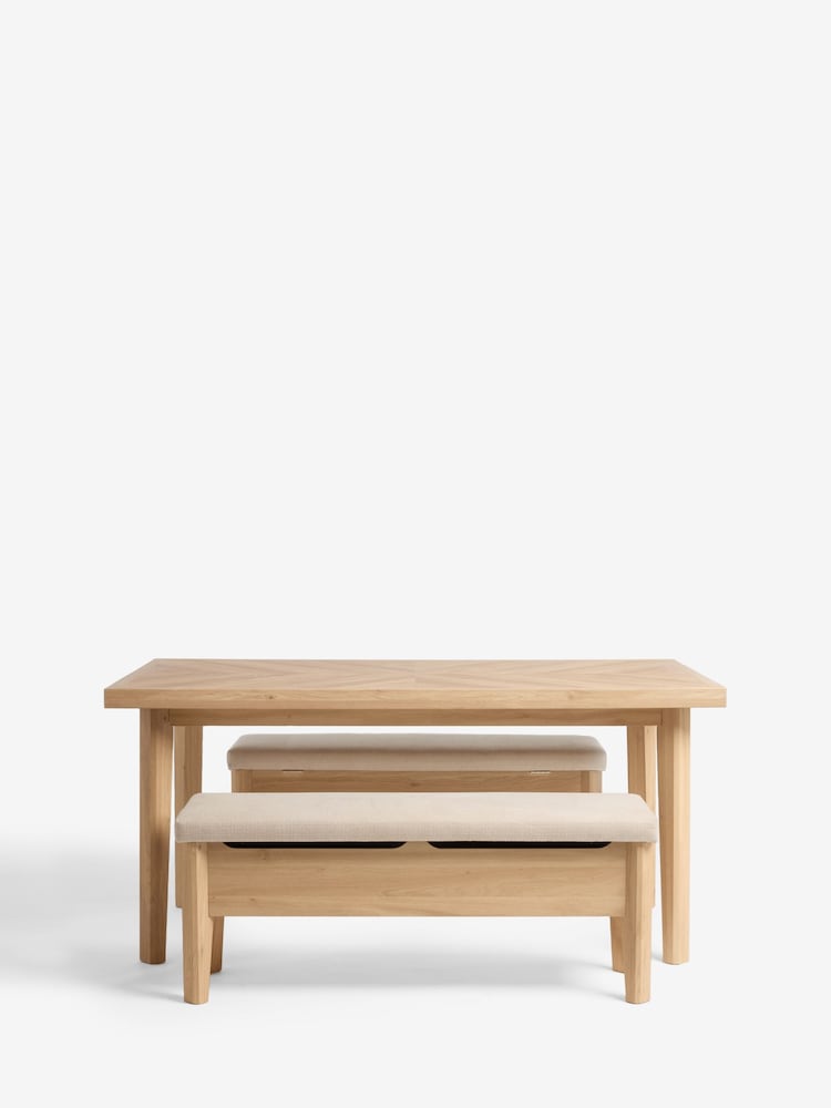 Light Natural 4 Seater Round Hayford Dining Bench Set - Image 6 of 6
