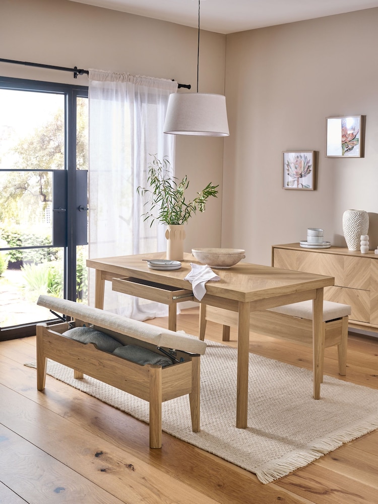 Light Natural 4 Seater Round Hayford Dining Bench Set - Image 2 of 6
