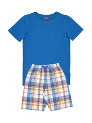Cyberjammies Blue Knit Top and Checks Shorty Set - Image 2 of 2