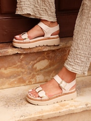 Linzi Nude Stride Flatform Sandals With Gold Detailing - Image 1 of 5