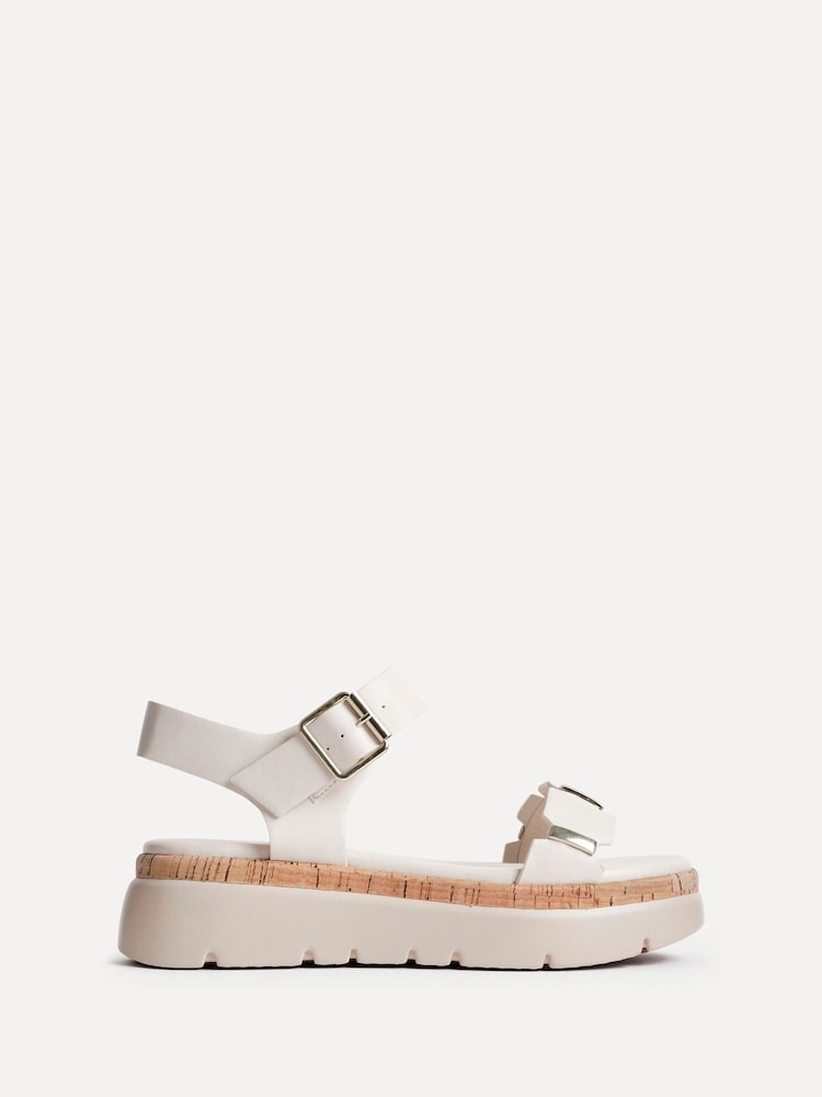 Linzi Nude Stride Flatform Sandals With Gold Detailing - Image 2 of 5