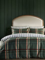 Vantona Green Brushed Plaid Quilt 100% Cotton Cover Set - Image 1 of 4