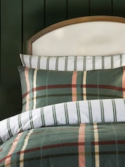Vantona Green Brushed Plaid Quilt 100% Cotton Cover Set - Image 2 of 4