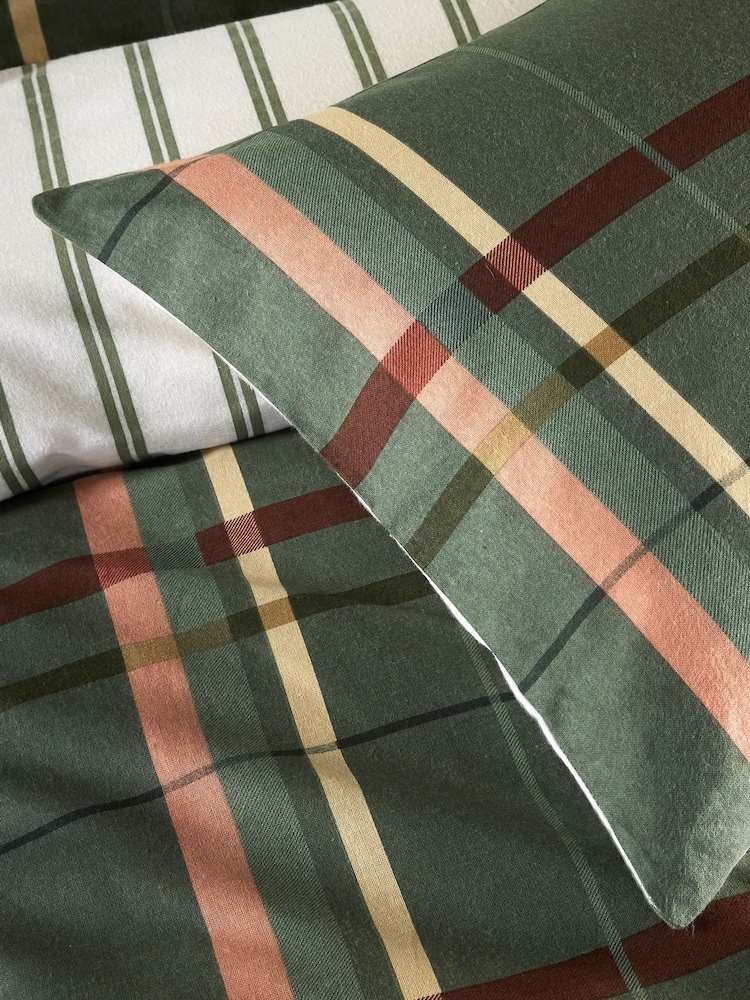 Vantona Green Brushed Plaid Quilt 100% Cotton Cover Set - Image 4 of 4