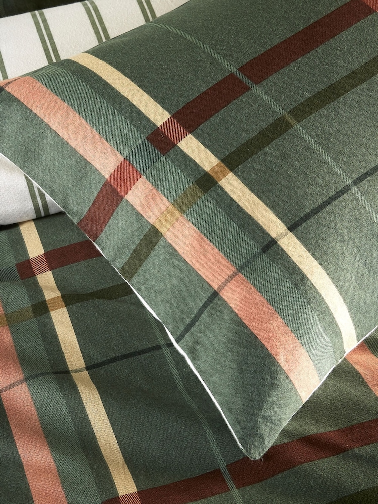 Vantona Green Supersoft Brushed Cotton Plaid Duvet Cover Set - Image 5 of 5 Vantona Green Supersoft Brushed Cotton Plaid Duvet Cover Set - Image 5 of 5
