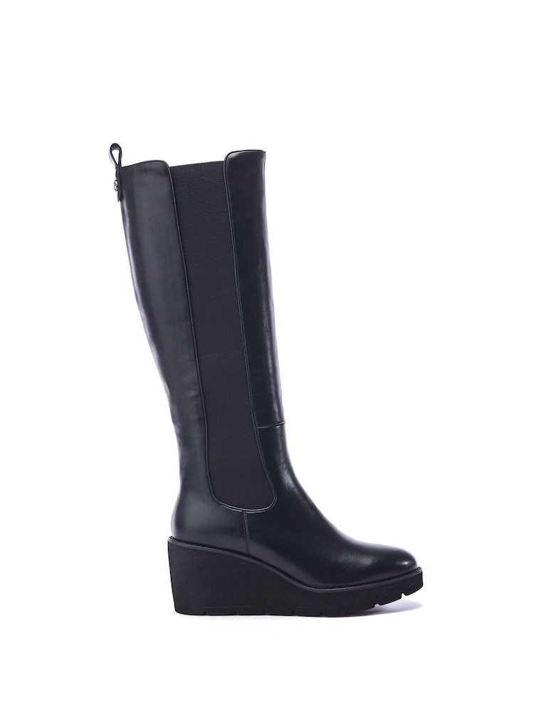Moda in Pelle Sloanne Knee Length Wedge Heel Black Boots - Image 1 of 4