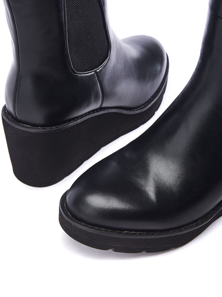 Moda in Pelle Sloanne Knee Length Wedge Heel Black Boots - Image 4 of 4