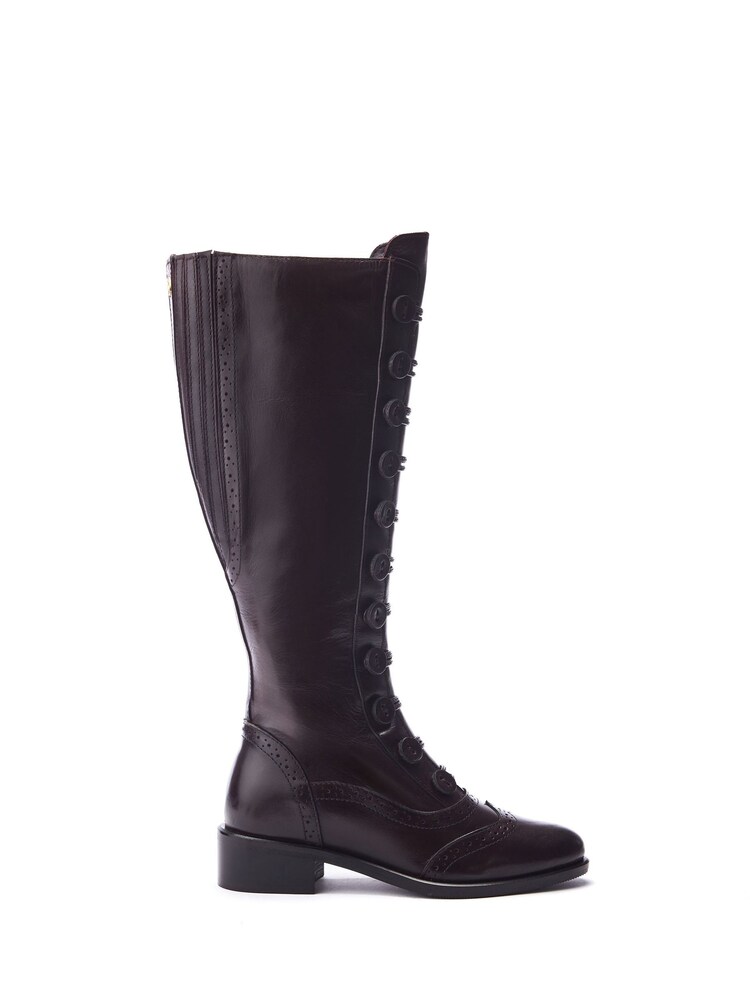 Moda in Pelle Sherice Button Front Brogue Detail Leather Long Boots - Image 1 of 4 Moda in Pelle Sherice Button Front Brogue Detail Leather Long Boots - Image 1 of 4