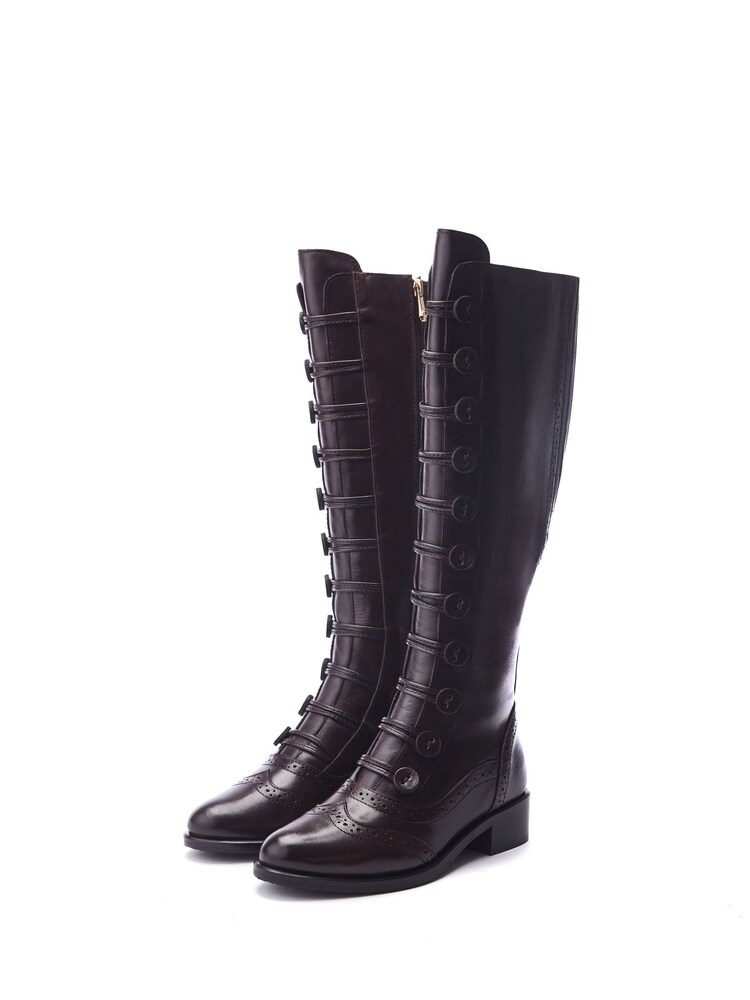Moda in Pelle Sherice Button Front Brogue Detail Leather Long Boots - Image 2 of 4 Moda in Pelle Sherice Button Front Brogue Detail Leather Long Boots - Image 2 of 4