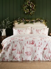Vantona Red Brushed Santa Toile Quilt 100% Cotton Cover Set - Image 1 of 5