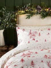 Vantona Red Brushed Santa Toile Quilt 100% Cotton Cover Set - Image 2 of 5