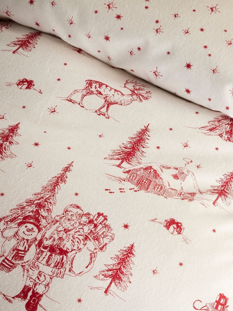 Vantona Red Brushed Santa Toile Quilt 100% Cotton Cover Set - Image 3 of 5