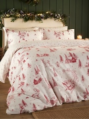 Vantona Red Brushed Santa Toile Quilt 100% Cotton Cover Set - Image 4 of 5