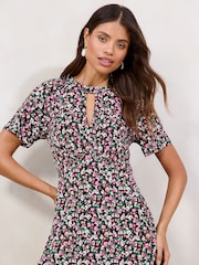 Lipsy Pink Ditsy Printed Short Sleeve Keyhole Jersey Midi Dress - Image 2 of 4