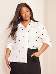 Curves Like These White Long Sleeve Embroidered Heart 100% Cotton Shirt - Image 2 of 4