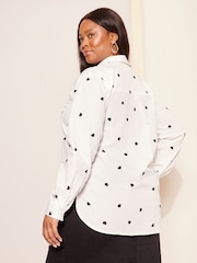 Curves Like These White Long Sleeve Embroidered Heart 100% Cotton Shirt - Image 4 of 4