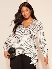 Curves Like These White Long Sleeve Satin Wrap Blouse - Image 1 of 5