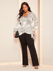 Curves Like These White Long Sleeve Satin Wrap Blouse - Image 3 of 5