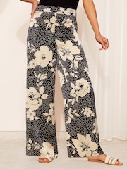 Friends Like These Cream Satin Wide Leg Trousers With Elastic Waist - Image 1 of 5