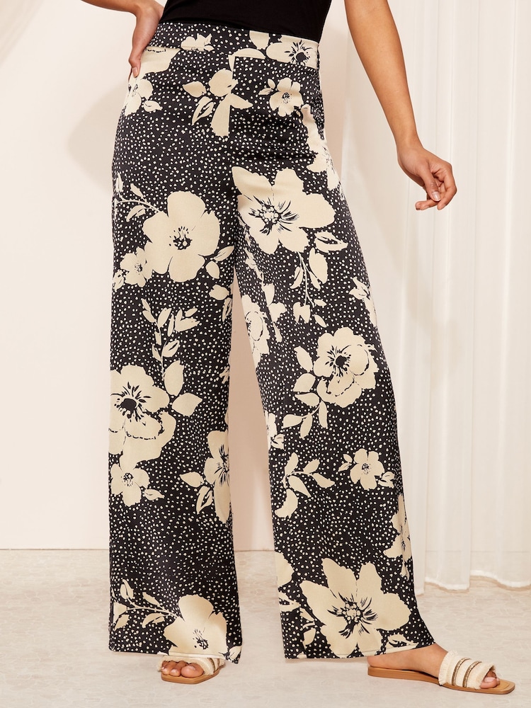 Friends Like These Cream Satin Wide Leg Trousers With Elastic Waist - Image 1 of 5