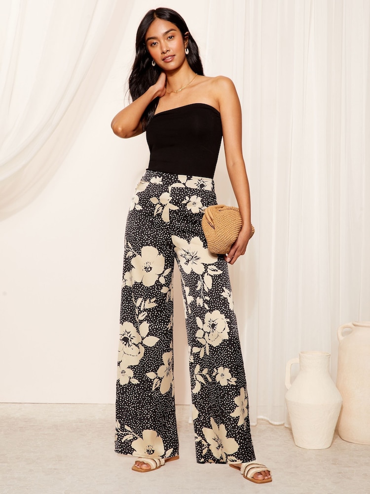 Friends Like These Cream Satin Wide Leg Trousers With Elastic Waist - Image 2 of 5
