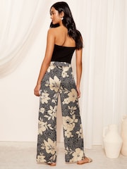 Friends Like These Cream Satin Wide Leg Trousers With Elastic Waist - Image 4 of 5