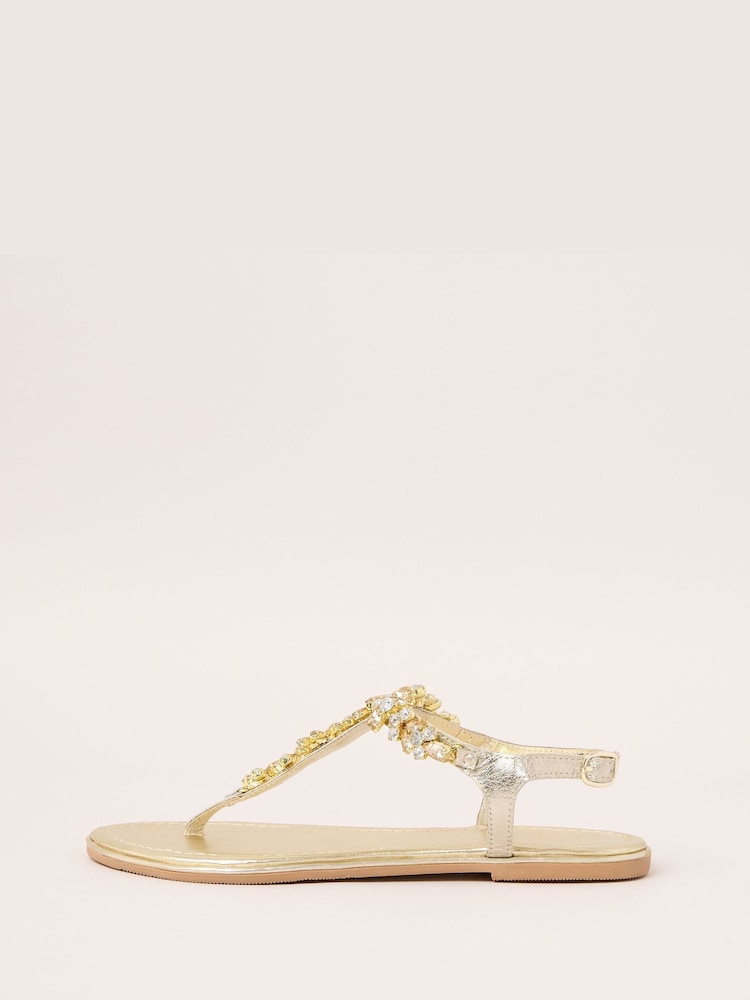Lipsy Gold Standard Fit Embellished Leather Flat Sandals - Image 5 of 5