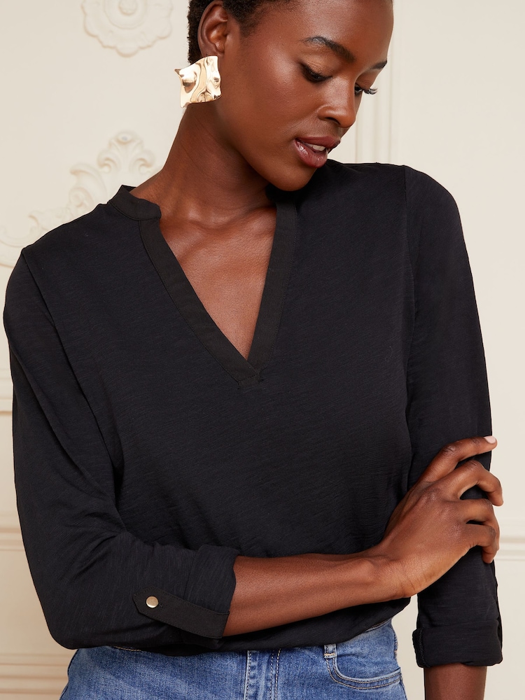 Love & Roses Black Long Sleeve V-Neck 100% Cotton Jersey T-Shirt - Image 1 of 4