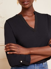 Love & Roses Black Long Sleeve V-Neck 100% Cotton Jersey T-Shirt - Image 3 of 4