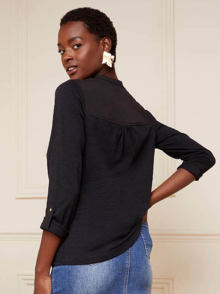 Love & Roses Black Long Sleeve V-Neck 100% Cotton Jersey T-Shirt - Image 4 of 4