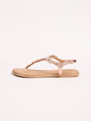 Lipsy Pink Standard Fit Embellished Leather Flat Sandals - Image 5 of 5