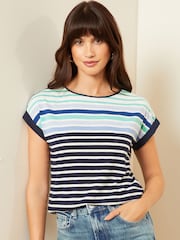 Blue Ombre Stripe - Love & Roses трикотажная футболка с круглым вырезом - Изображение 1 из 4