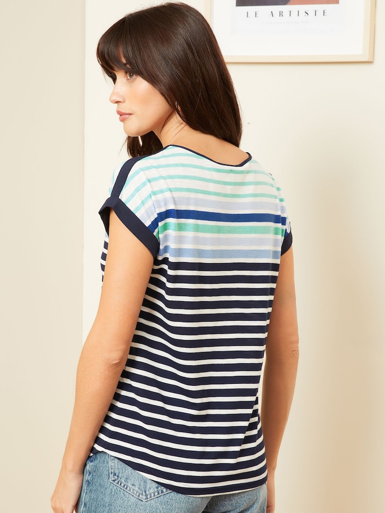 Blue Ombre Stripe - Love & Roses трикотажная футболка с круглым вырезом - Изображение 2 из 4