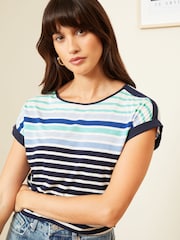 Blue Ombre Stripe - Love & Roses трикотажная футболка с круглым вырезом - Изображение 3 из 4
