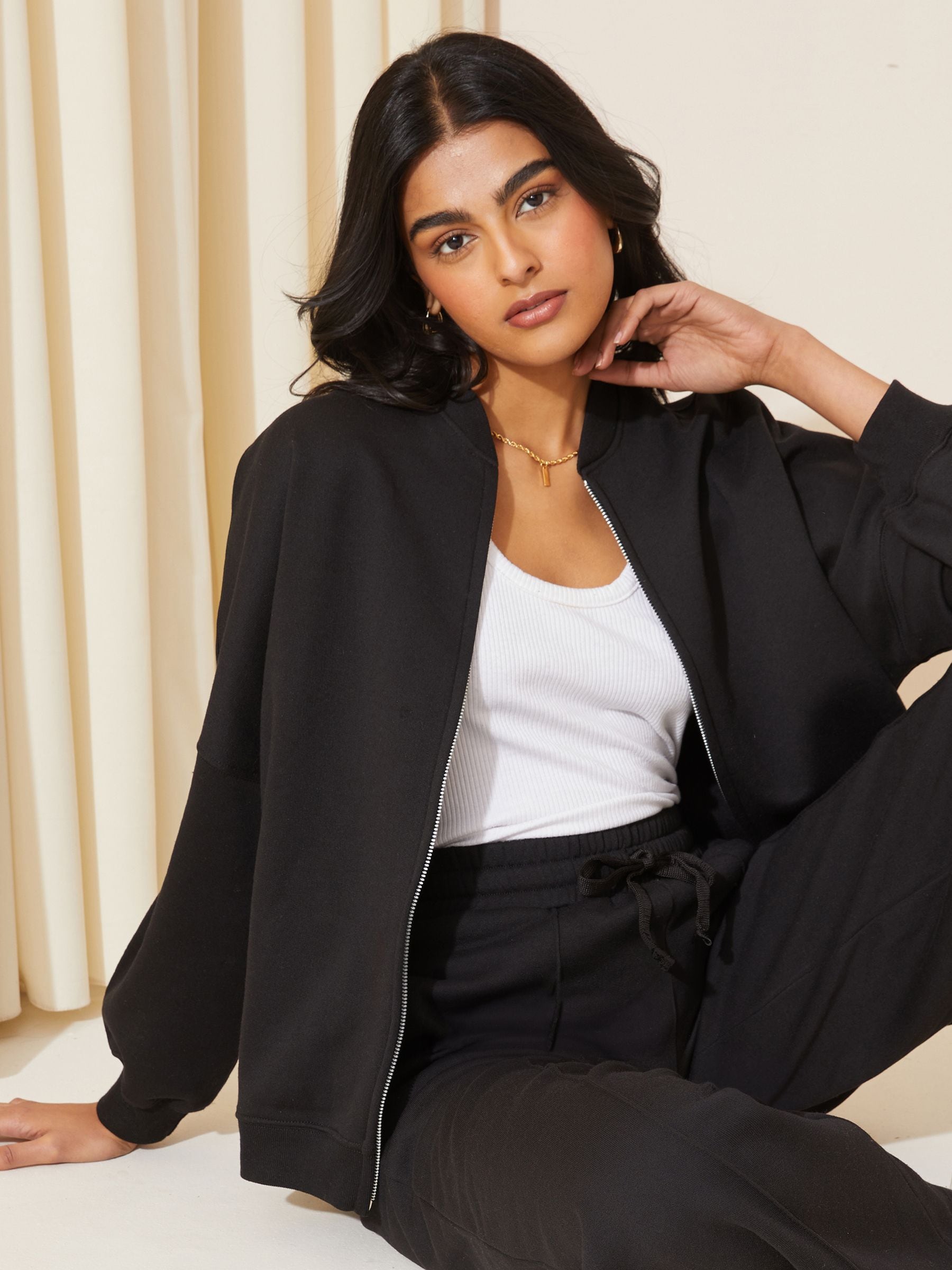 Friends Like These Black Jersey Zip Front Bomber Jacket