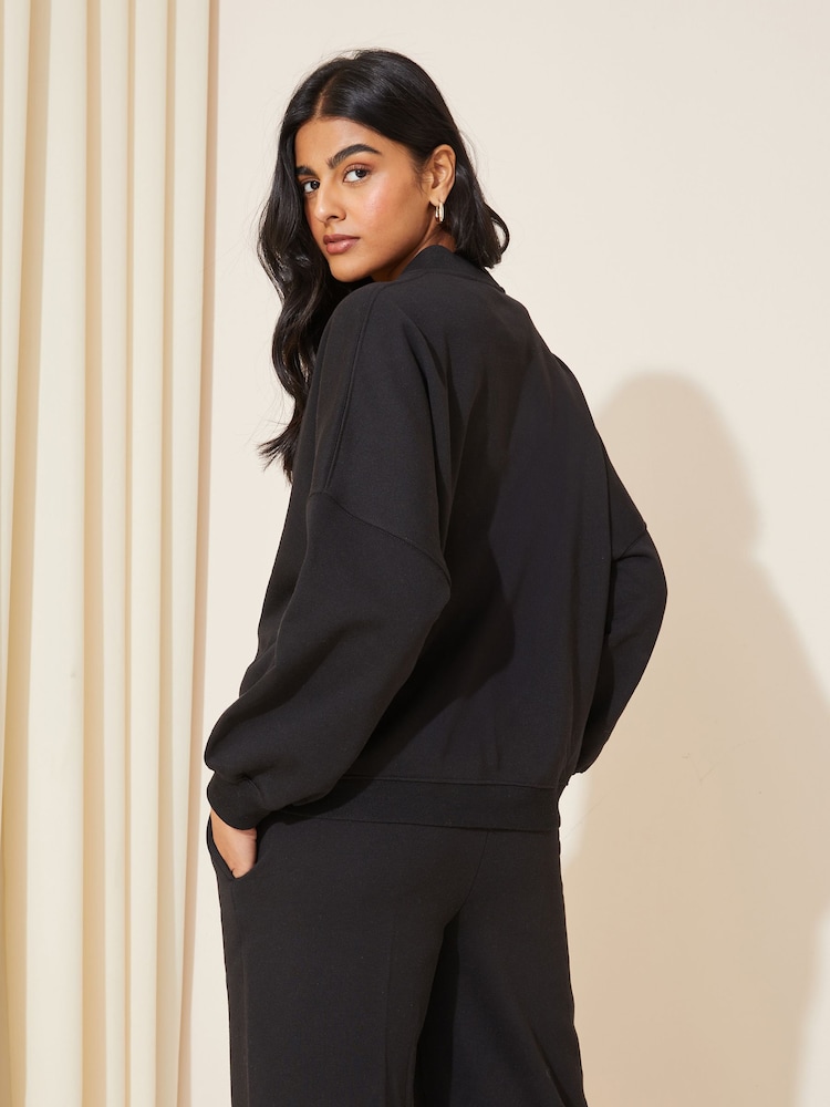 Friends Like These Black Jersey Zip Front Bomber Jacket - Image 2 of 4
