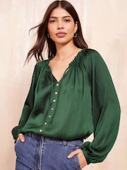 Friends Like These Green Long Sleeve Button Front Foil Shirt - Image 1 of 4