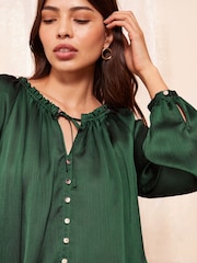 Friends Like These Green Long Sleeve Button Front Foil Shirt - Image 2 of 4