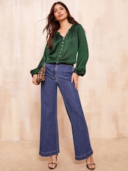Friends Like These Green Long Sleeve Button Front Foil Shirt - Image 3 of 4