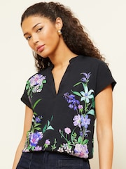Love & Roses Black Floral Petite V-Neck Jersey T-Shirt - Image 1 of 4
