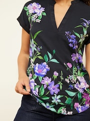 Love & Roses Black Floral Petite V-Neck Jersey T-Shirt - Image 3 of 4