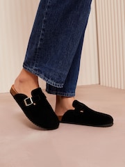 Friends Like These Black Standard Fit Buckle Faux Suede Comfort Footbed Clogs - Image 1 of 4