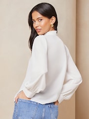 Lipsy White Ruffle Placket V-Neck Blouse - Image 2 of 4