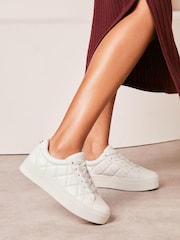 Lipsy White Chunky Quilted Lace Up Flatform Trainers - Image 4 of 5