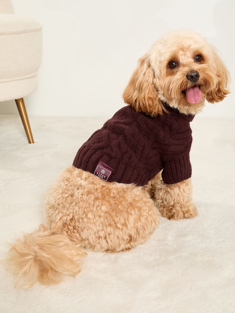 Lipsy Red Super Soft Cable Design Dog Jumper with Wool - Image 2 of 4