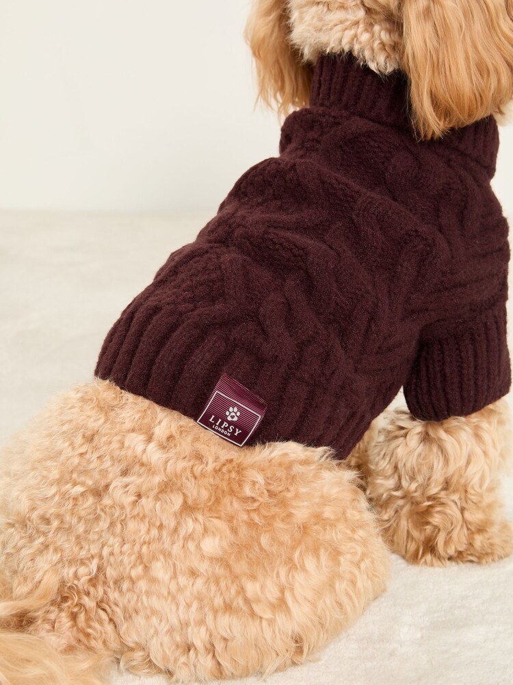 Lipsy Red Super Soft Cable Design Dog Jumper with Wool - Image 4 of 4