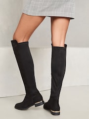 Lipsy Elastic Flat Knee Alto Long Faux Suede Boots - Imagen 3 de 4