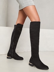 Lipsy Elastic Flat Knee Alto Long Faux Suede Boots - Imagen 4 de 4