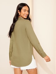 Friends Like These Green Long Sleeve Button Through Shirt with Linen - Image 4 of 4